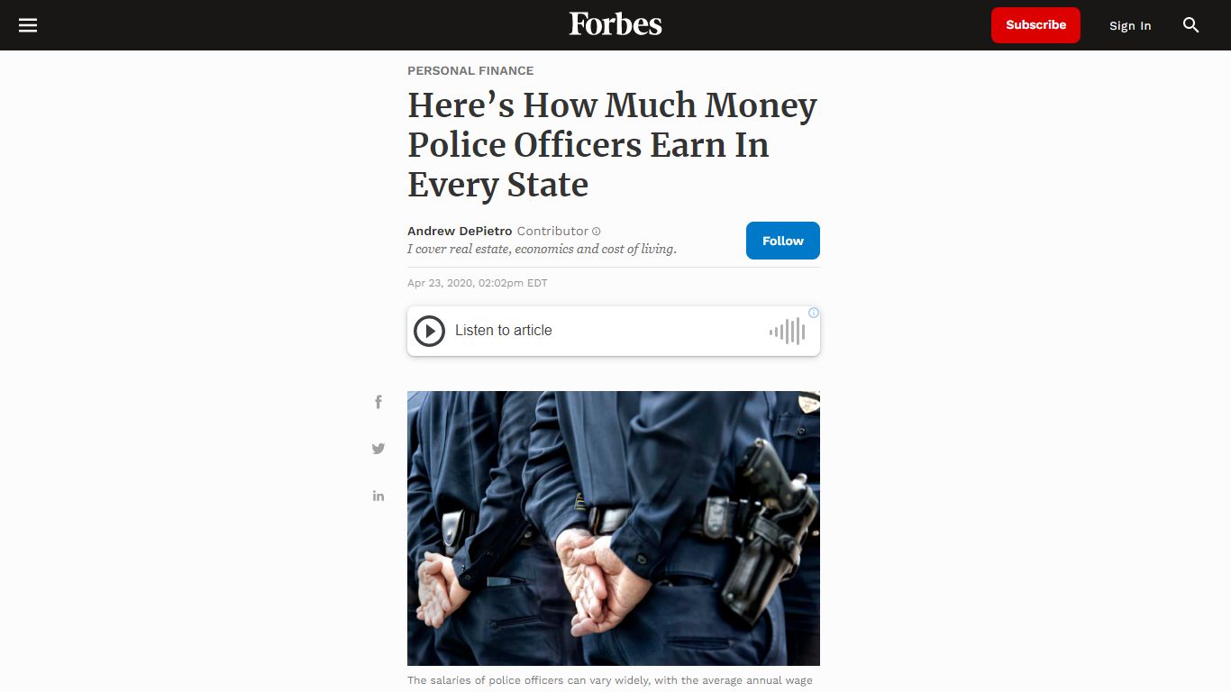 Here’s How Much Money Police Officers Earn In Every State - Forbes